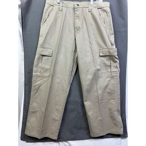 Wrangler Men's Tan Cargo Pants Size 34x30 100 Cotton Flat Front Utility Workwear